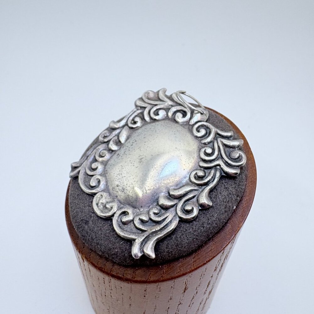 Ornate Scroll Design Pendant VTG Solid Sterling Silver 925 Size 1.25" Length